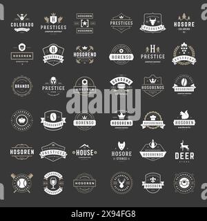 Vintage Logos Design Templates Set. Vector logotypes elements collection, Icons Symbols, Retro Labels, Badges and Silhouettes. Stock Vector
