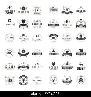 Vintage Logos Design Templates Set. Vector logotypes elements collection, Icons Symbols, Retro Labels, Badges and Silhouettes. Stock Vector