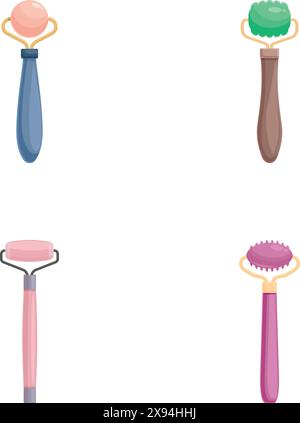 Collection of four colorful baby rattles in a flat design style, suitable for babythemed projects Stock Vector