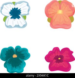Set of four vibrant, stylized flower icons isolated on white, perfect for designs Stock Vector