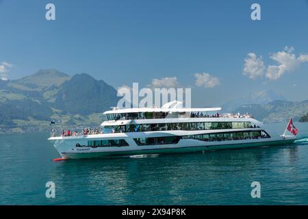 Excursion boat on Lake Lucerne, Brunnen, Canton Schwyz, Switzerland, Europe Stock Photo