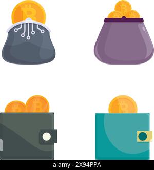Modern flat design vector illustration set of cryptocurrency concept icons including bitcoin, wallet, coin, and digital currency for online banking and secure financial transactions Stock Vector