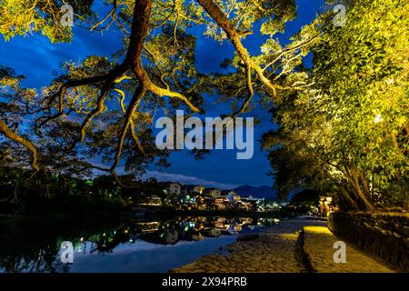 Night shot of the Yunshuiyao Ancient Town, Hakka, Fujian, China, Asia Stock Photo