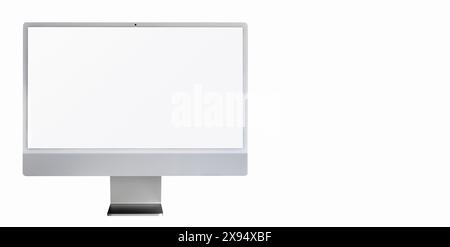 Isolated computer display with white blank screen. PC monitor mockup. Stock Photo