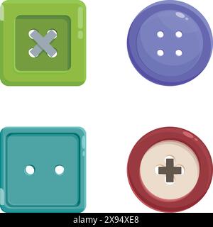 Collection of four vector buttons in flat design, featuring different colors and shapes Stock Vector