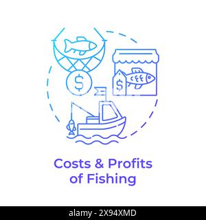 Costs and profits of fishing blue gradient concept icon Stock Vector