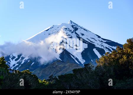 Close up of the summit of Mount Taranaki at sunset, North Island, New ...