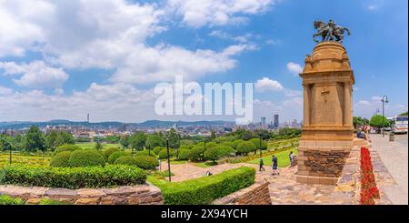 View of Delville Wood Memorial, Pretoria skyline and Union Buildings Gardens from Union Buildings, Pretoria Central, Pretoria, South Africa, Africa Stock Photo