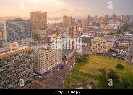 Elevated view of city skyline, Durban, KwaZulu-Natal Province, South Africa, Africa Stock Photo