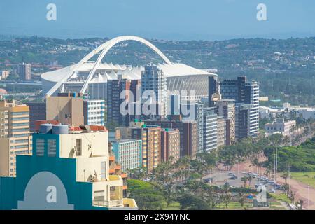 Elevated view of Moses Mabhida Stadium and hotels, Durban, KwaZulu-Natal Province, South Africa, Africa Stock Photo