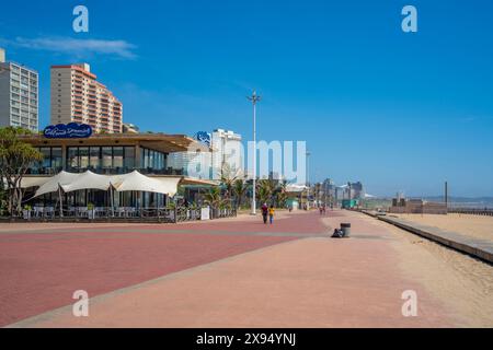 View of cafe and hotels on promenade, Durban, KwaZulu-Natal Province, South Africa, Africa Stock Photo