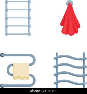 Vector illustrations of various towel racks and hooks for bathroom decor isolated on white Stock Vector