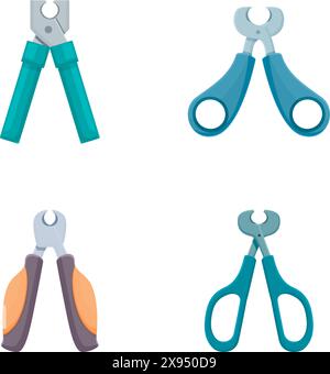 Vector illustration collection of four different designs of wire cutters on a white background Stock Vector