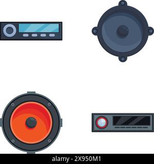 Collection of modern speakers and sound system components in flat design Stock Vector