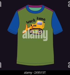 Excavator construction logo template design for boys t shirt Stock Vector