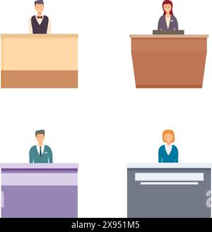 Set of diverse receptionists at their stations, helpful for various service illustrations Stock Vector