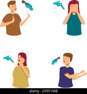 Illustration series depicting various people's reactions to being squirted with a water gun Stock Vector