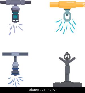 Collection of four stylized satellite icons in a flat design, isolated on a white backdrop Stock Vector