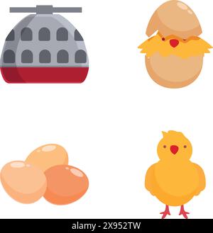 A graphic set depicting stages from eggs to a fully grown chicken Stock Vector