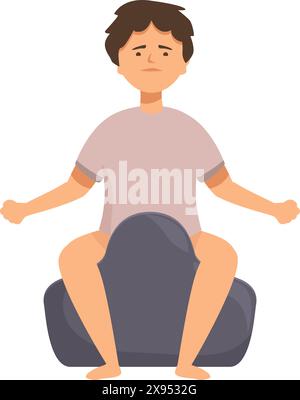 Illustration of a young man sitting on a blue bean bag with a look of frustration and disappointment Stock Vector
