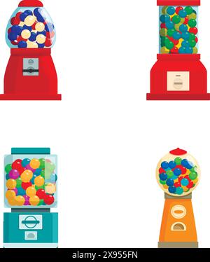 Vector set of four bubble gum machines with colorful gumballs isolated on white background Stock Vector