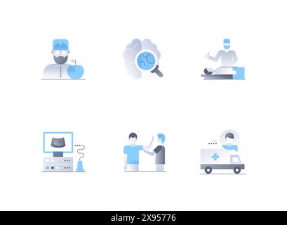 Medical examination and assistance - flat design style icons set Stock Vector