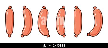 Flat Vector Sausage Icon Set. Cartoon Sausage Icon, Isolated Stock Vector
