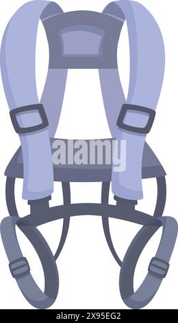 Cartoon illustration of a purple safety harness for fall protection in the construction industry, featuring adjustable and secure design Stock Vector