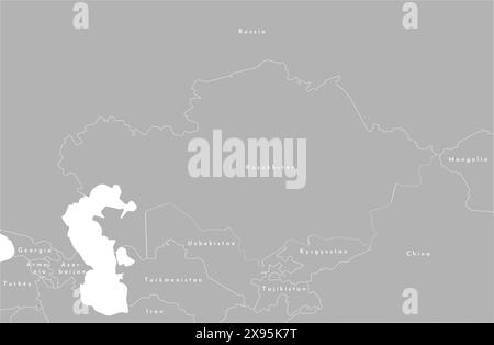 Vector modern illustration. Simplified administrative map of Kazakhstan. Border with nearest states Russia, China and etc and names. White shape of se Stock Vector