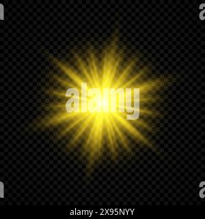 Light effect of lens flares. Yellow glowing lights starburst effects with sparkles on a transparent background. Vector illustration Stock Vector