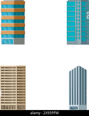 Collection of four flat design skyscraper icons isolated on a white background Stock Vector