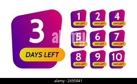 Number of days left. Set of ten purple banners with countdown from 1 to 10. Vector illustration Stock Vector