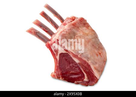 Lamb raw rack isolated on white with clipping path included Stock Photo