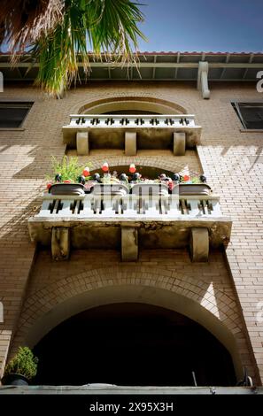 Two balconies above the street at Sunset Heights in El Paso, Texas. Stock Photo