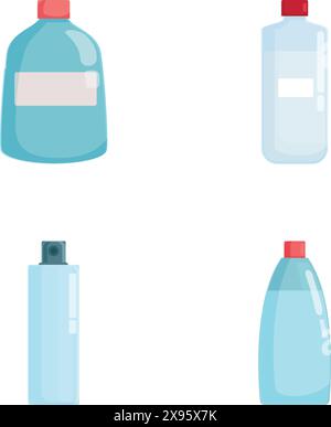 Vector illustration of four different clean plastic bottle types isolated on white Stock Vector