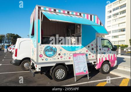 Milky Lane ice cream mobile van or pop up kiosk parked in a suburban parking area in Cape Town, South Africa Stock Photo