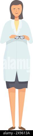 Confident young businesswoman standing with a smile. Holding glasses in a modern corporate attire. Vector illustration on a clean white background Stock Vector