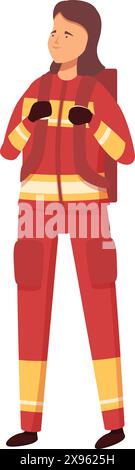Vector illustration of a calm female firefighter in full gear holding binoculars Stock Vector