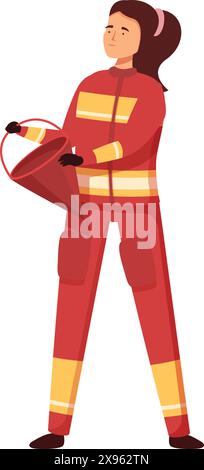 Vector illustration of a confident female firefighter in uniform holding her helmet Stock Vector