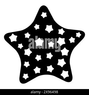 Starry night sky contained within larger star shape. Black star filled with smaller white stars creating a pattern. Hand drawn trendy flat style isolated on white. Stars silhouette. Vector illustration Stock Vector