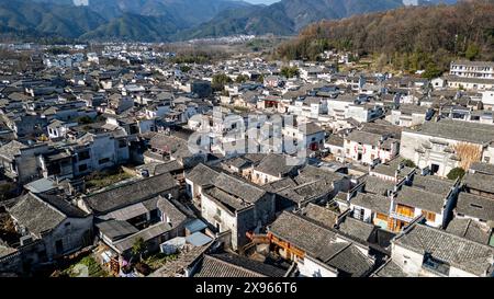 Aerial of Hongcun historical village, UNESCO World Heritage Site ...