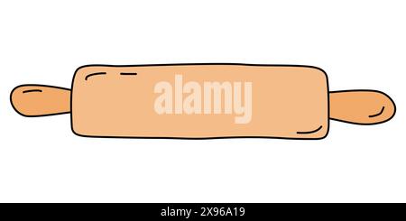 Wooden rolling pin, cooking or baking kitchen utensil design element, vector illustration Stock Vector