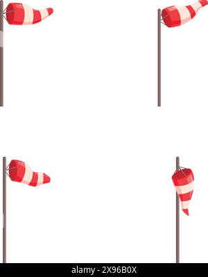 Set of four windsocks showing different wind directions and speeds, isolated on white Stock Vector