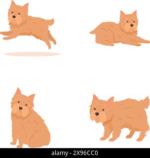 Collection of four cute scottish terrier illustrations, depicting different playful poses Stock Vector