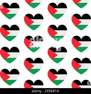 Vector seamless pattern of flat heart with Palestine flag isolated on white background Stock Vector