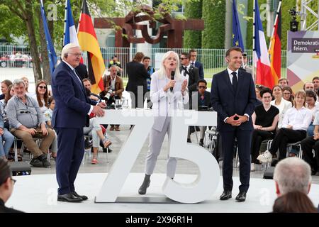 Frank-Walter Steinmeier, Federal President of Germany and President of the Republic of France, Emmanuel Macron attend Festival of Democracy (Demokrati Stock Photo
