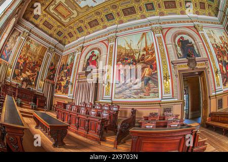 PORTO, PORTUGAL - APRIL 10, 2024: Interior of the Stock Exchange Palace (Palacio da Bolsa). Was built in 1834 by the city's Commercial Association, Stock Photo