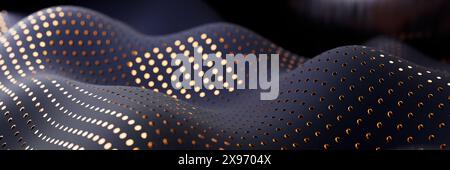 Abstract waves with glowing dots on a dark background.3d rendering Stock Photo