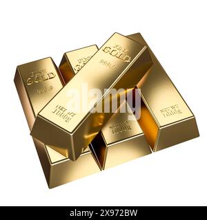 shiny gold bullion stacked, isolated  transparent background Stock Photo