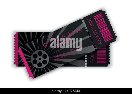 Two cinema tickets with barcode in realistic style gradient colored ...